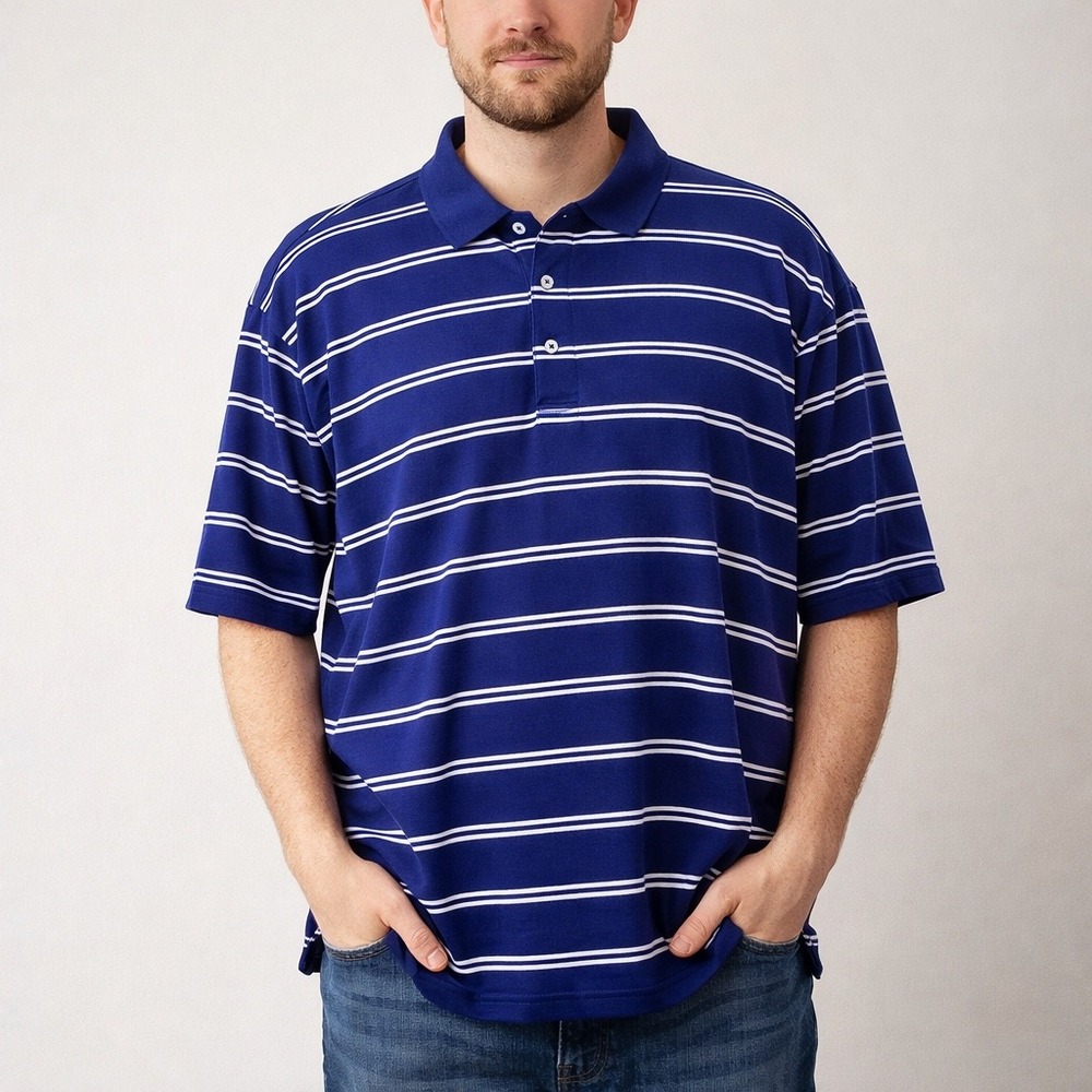 Polo Golf Ralph Lauren Mens XL Blue White Striped Pima Cotton Stretch Polo Shirt